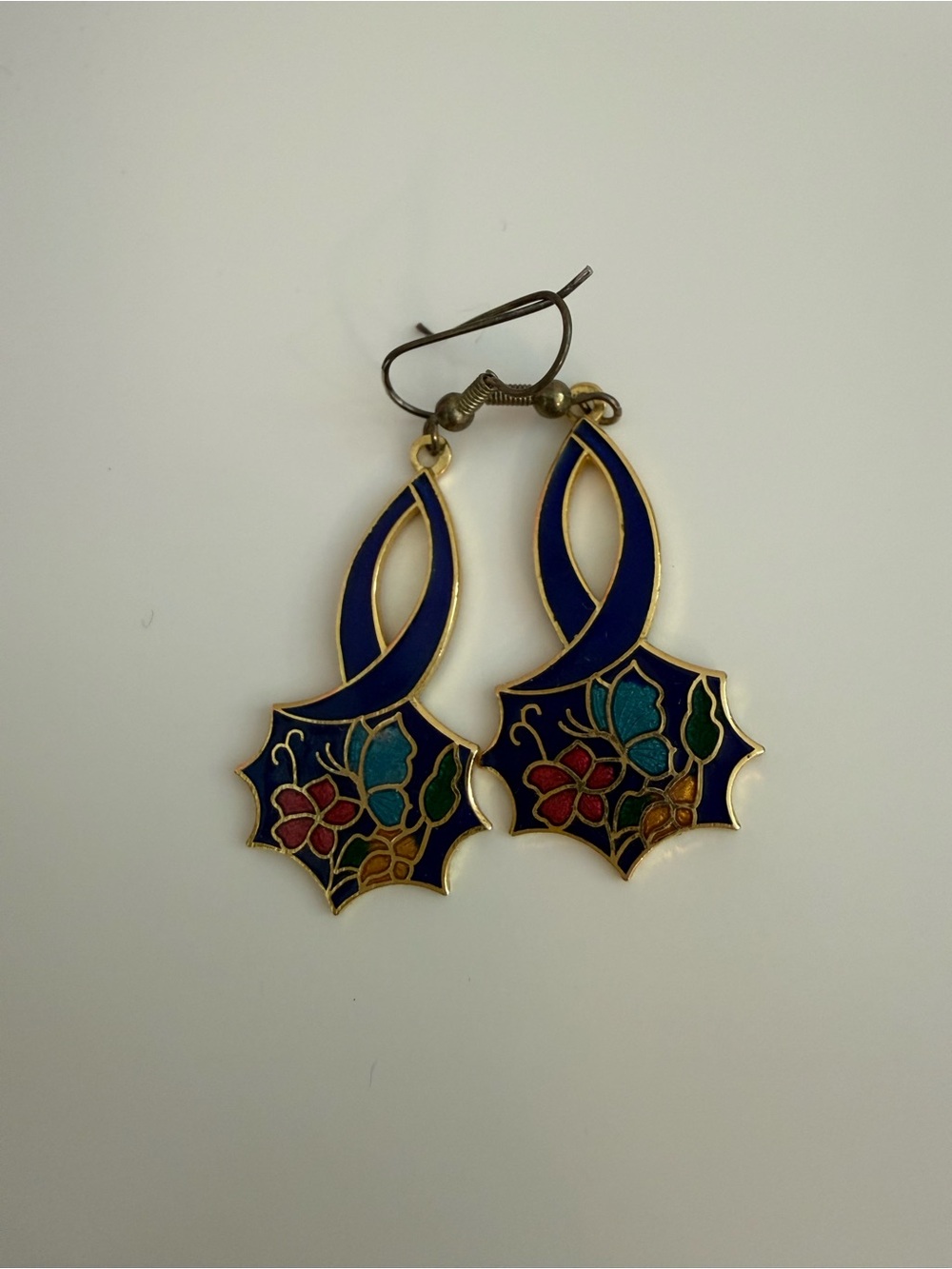Blue Floral Cloisonné Drop Earrings